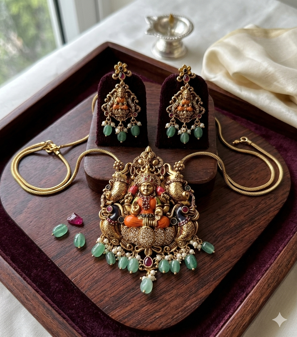 Beautiful hand-painted temple pendants and simple long chain