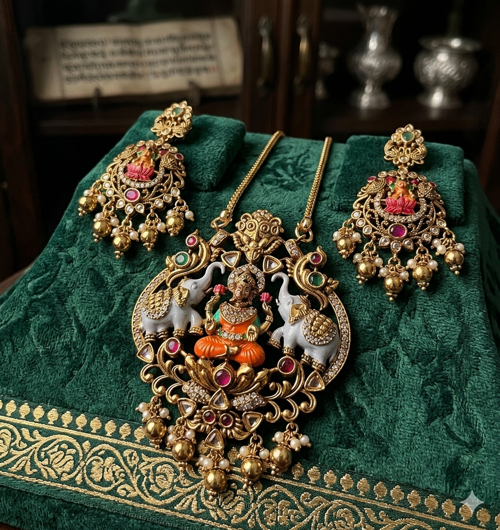 Beautiful hand-painted temple pendants and simple long chain