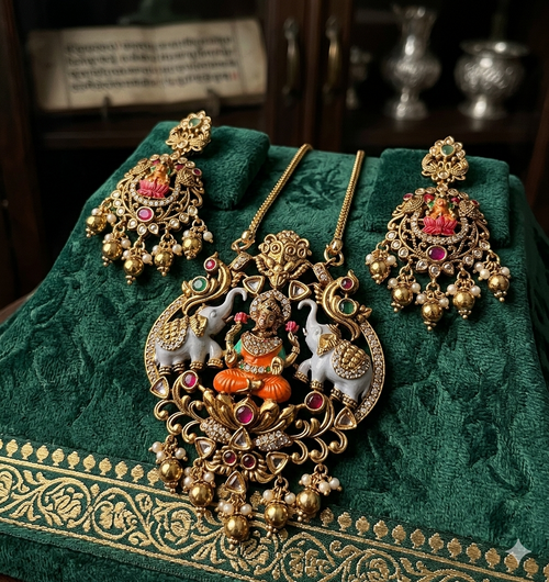 Beautiful hand-painted temple pendants and simple long chain