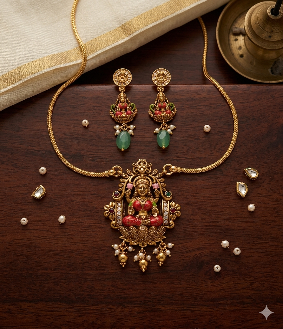 Beautiful hand-painted temple pendants and simple long chain