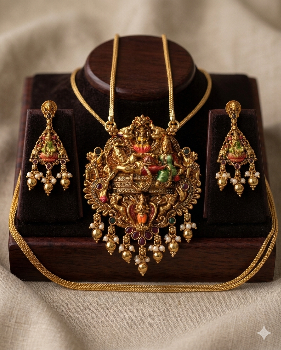 Beautiful hand-painted temple pendants and simple long chain