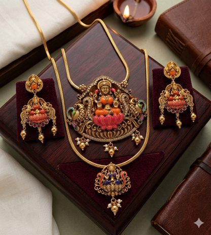 Beautiful hand-painted temple pendants and simple long chain
