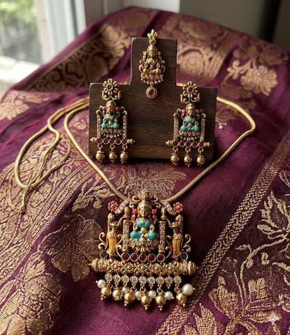 Beautiful hand-painted temple pendants and simple long chain