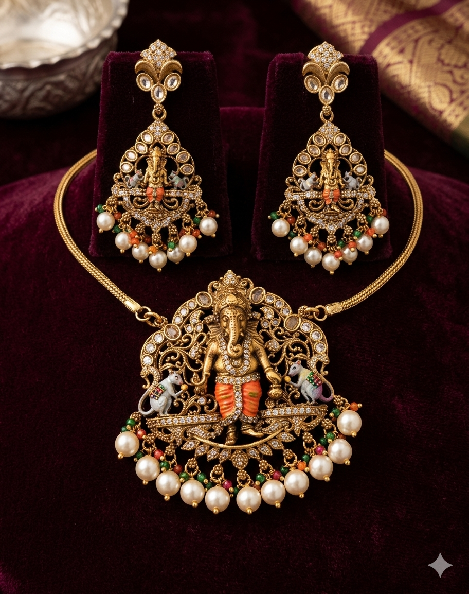 Beautiful hand-painted temple pendants and simple long chain